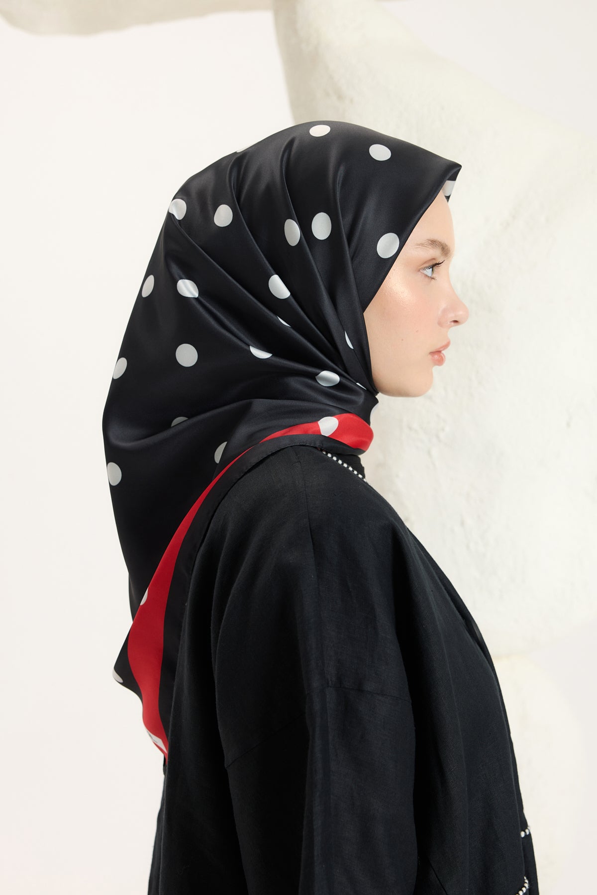 Desenli Twill Eşarp Puantiye Siyah