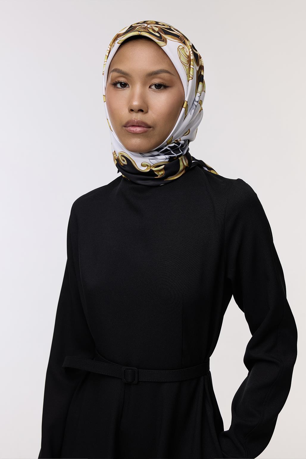 Desenli Twill İpek Eşarp Carina