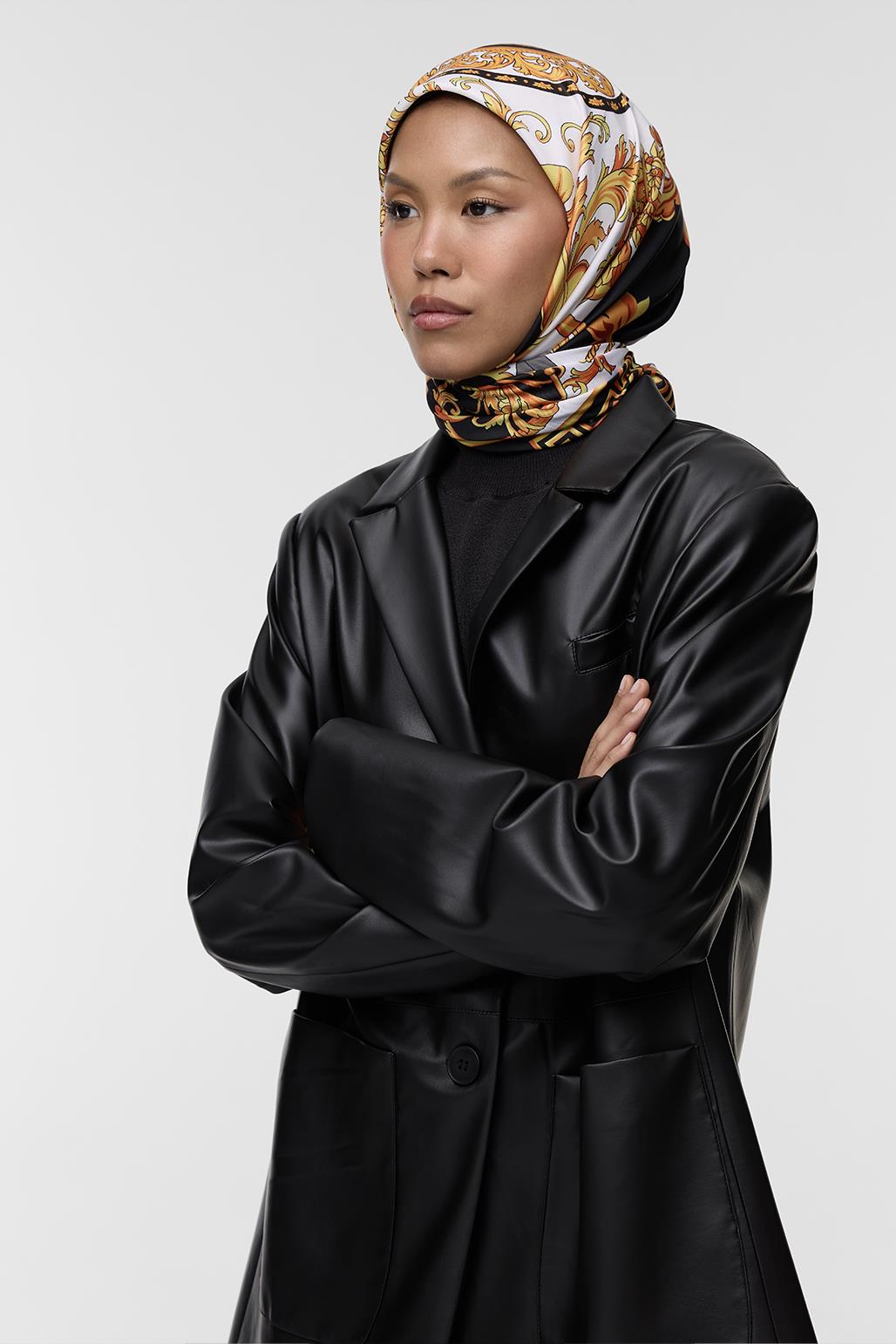 Desenli Twill İpek Eşarp Ema