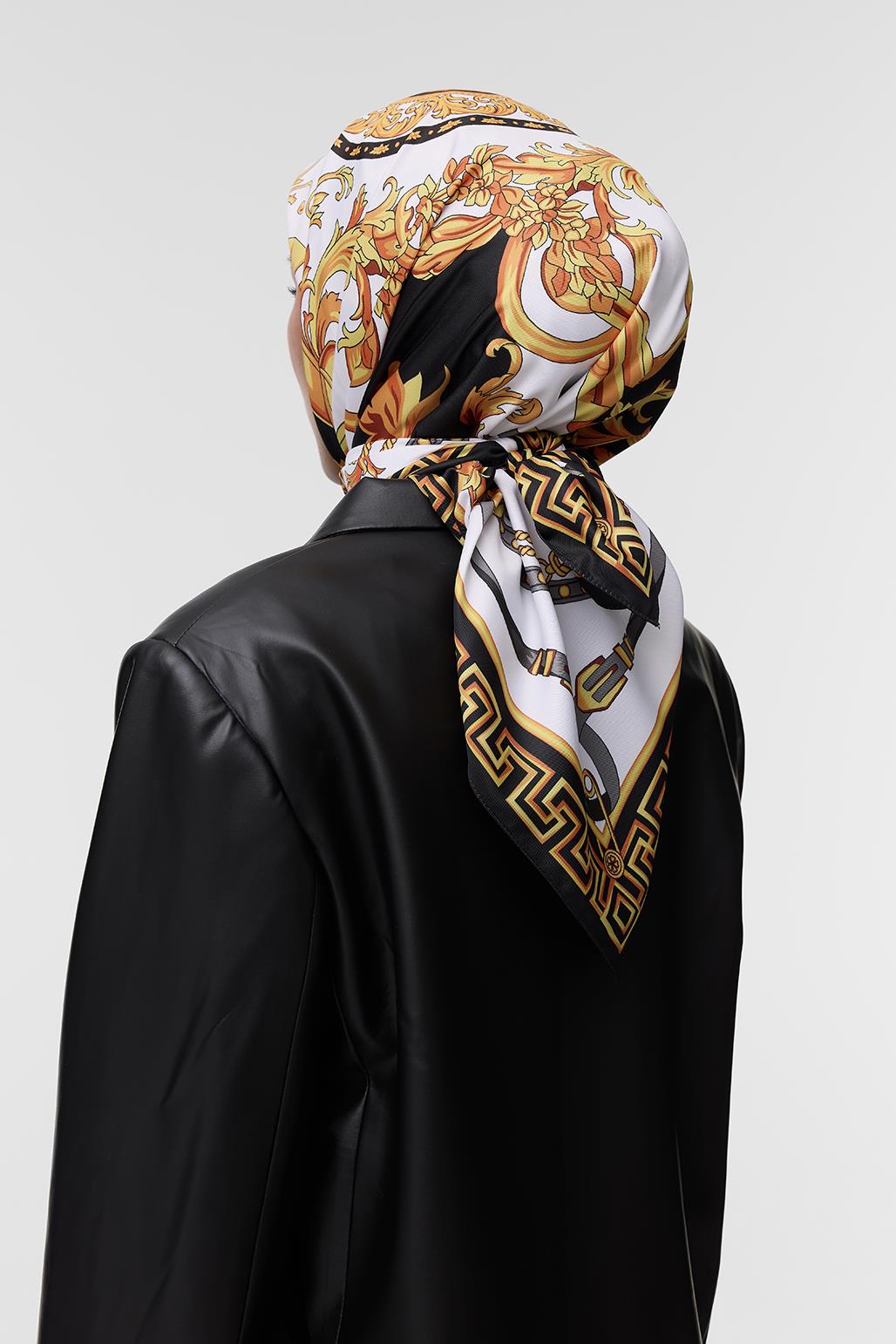 Desenli Twill İpek Eşarp Ema