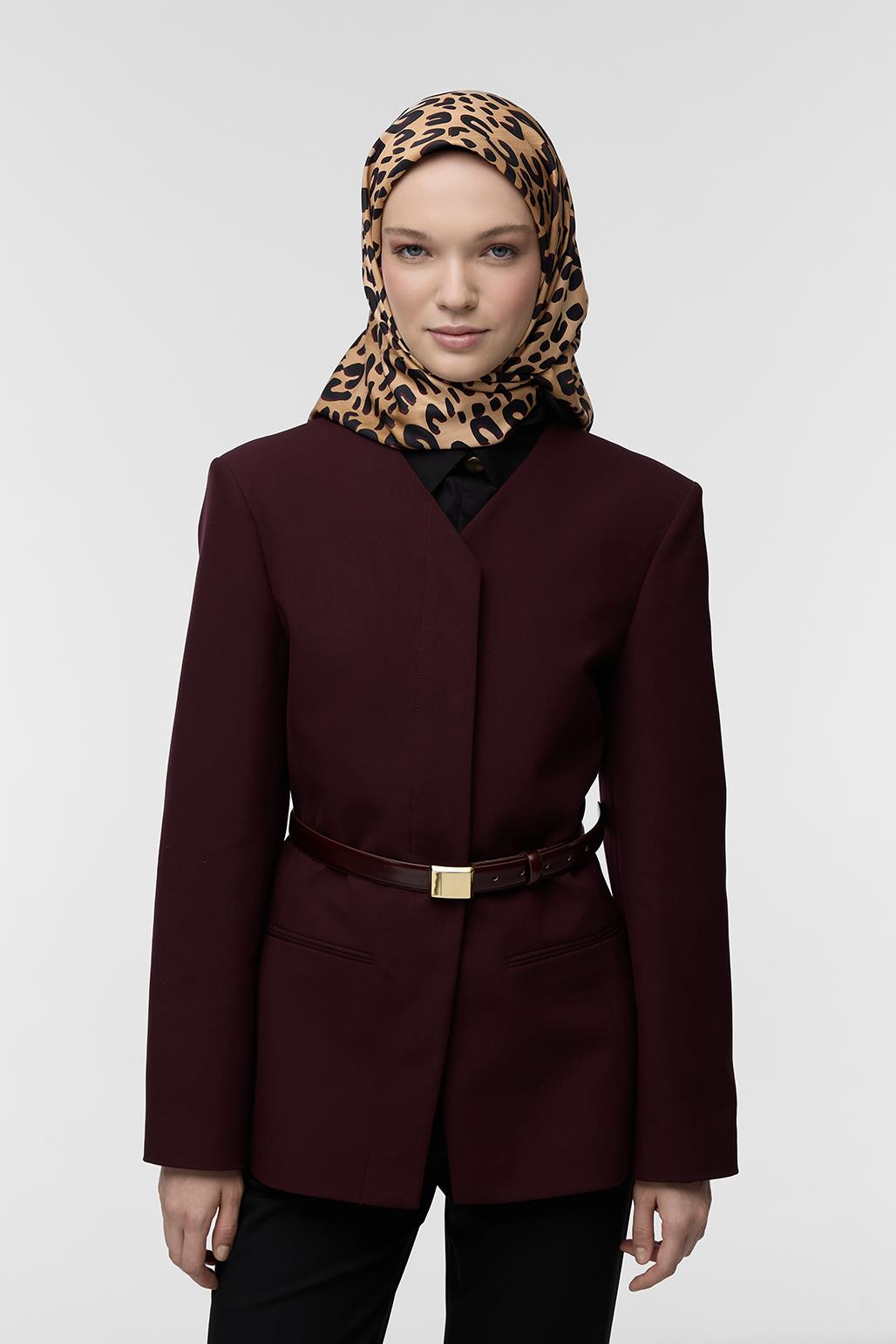 Desenli Twill İpek Eşarp Panther