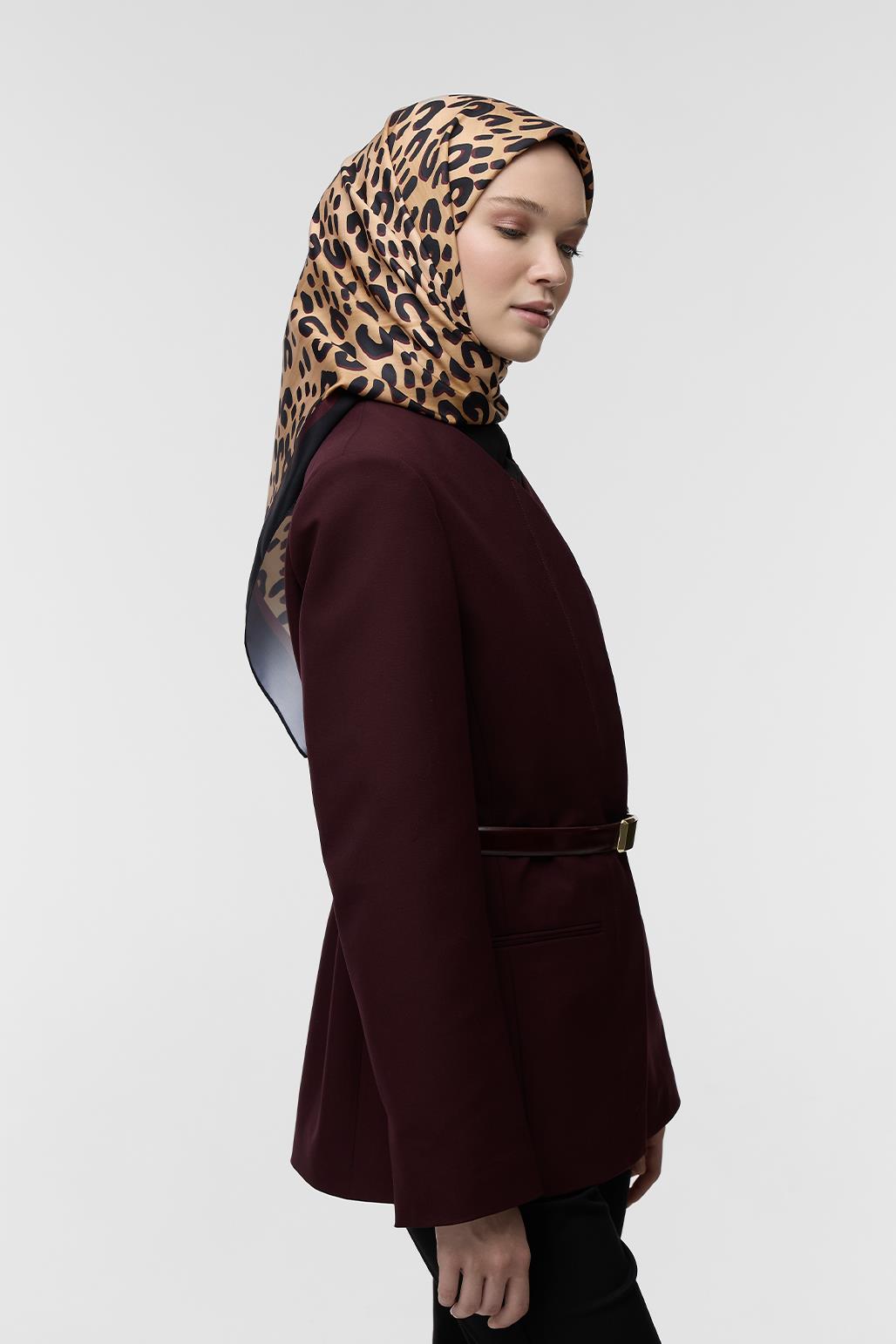 Desenli Twill İpek Eşarp Panther