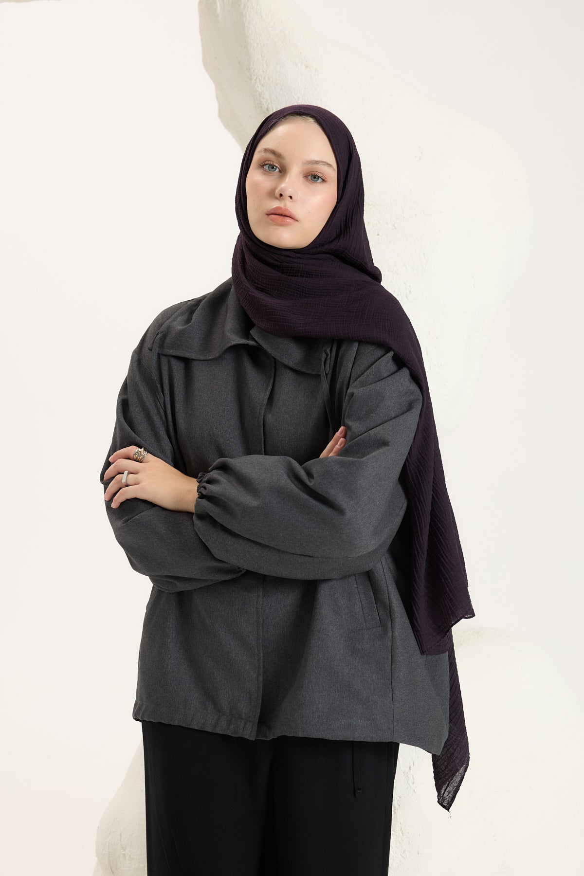 Faye Müslin Şal Koyu Mürdüm