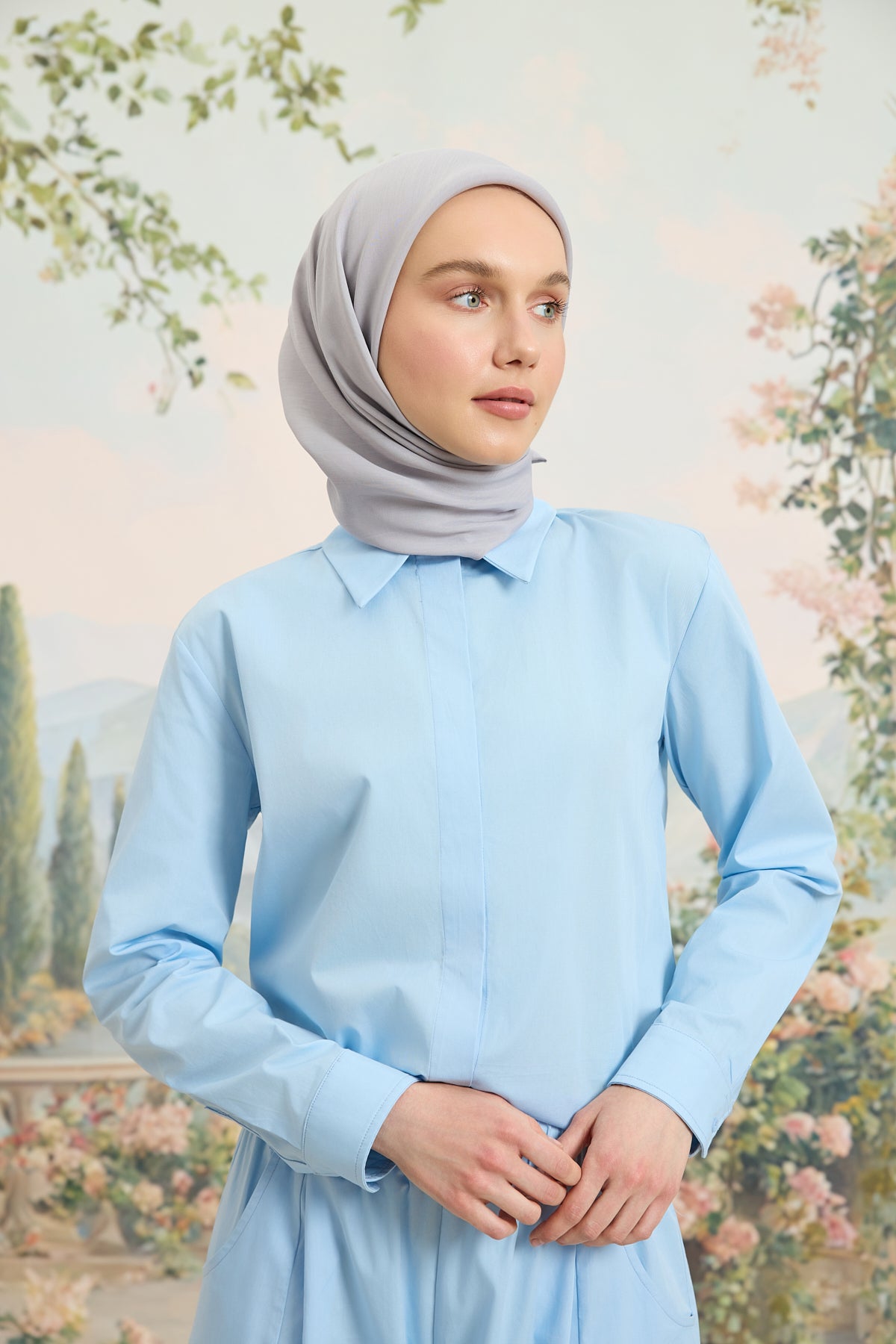Floş Viskon Düz Eşarp Açık Gri