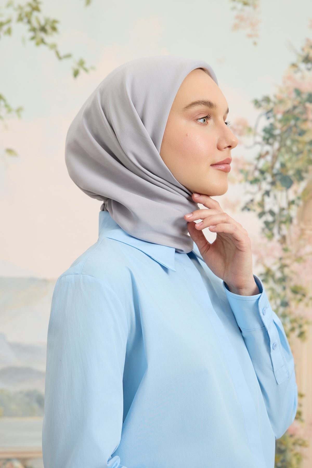 Floş Viskon Düz Eşarp Açık Gri