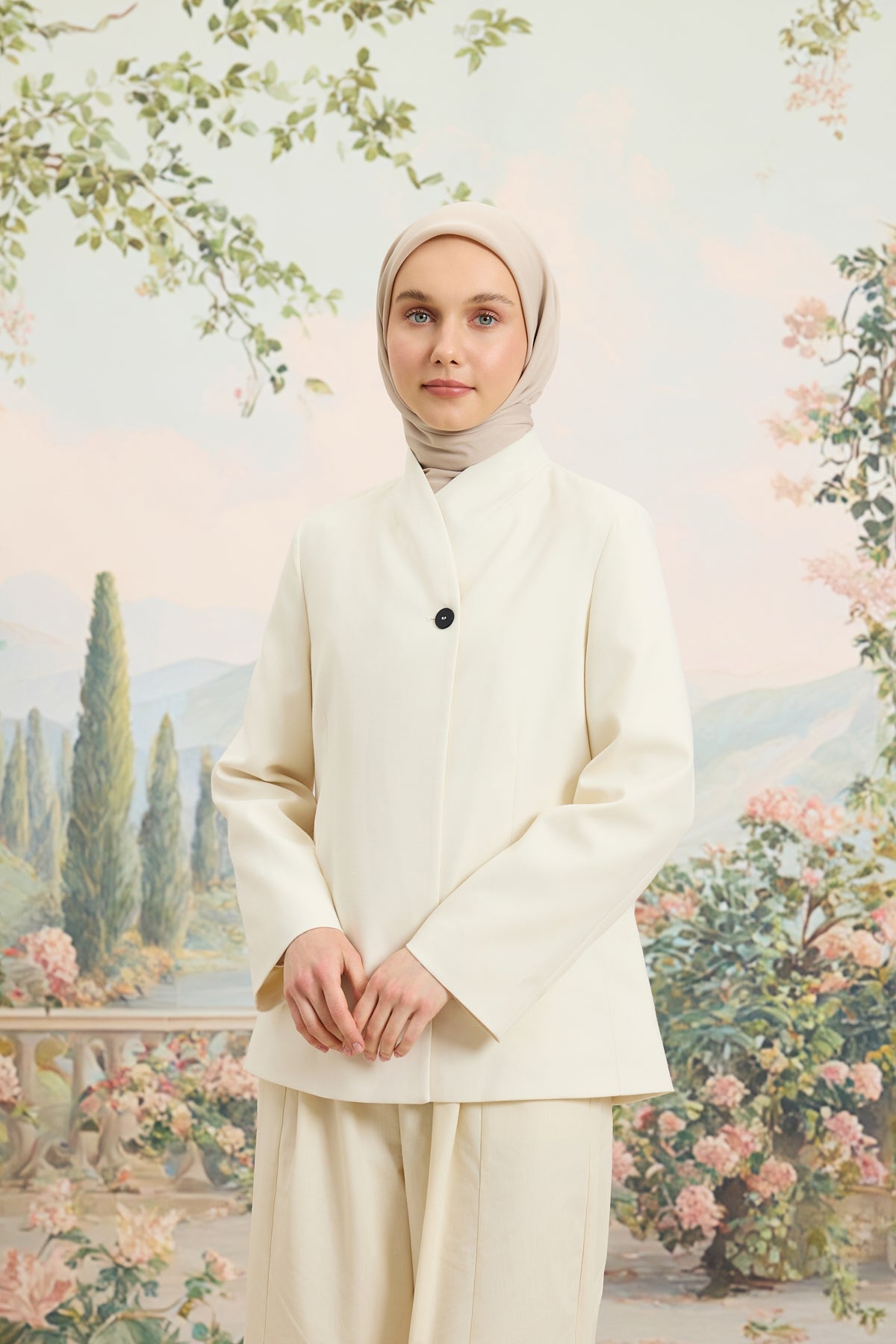 Floş Viskon Düz Eşarp Bej