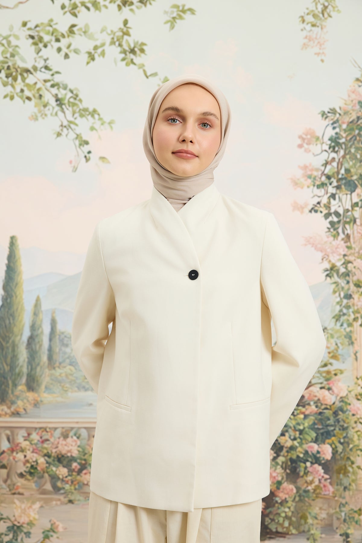 Floş Viskon Düz Eşarp Bej