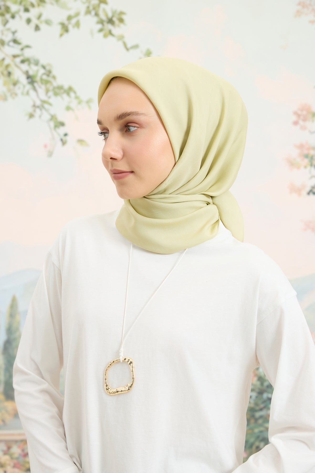 Floş Viskon Düz Eşarp Uçuk Yeşil
