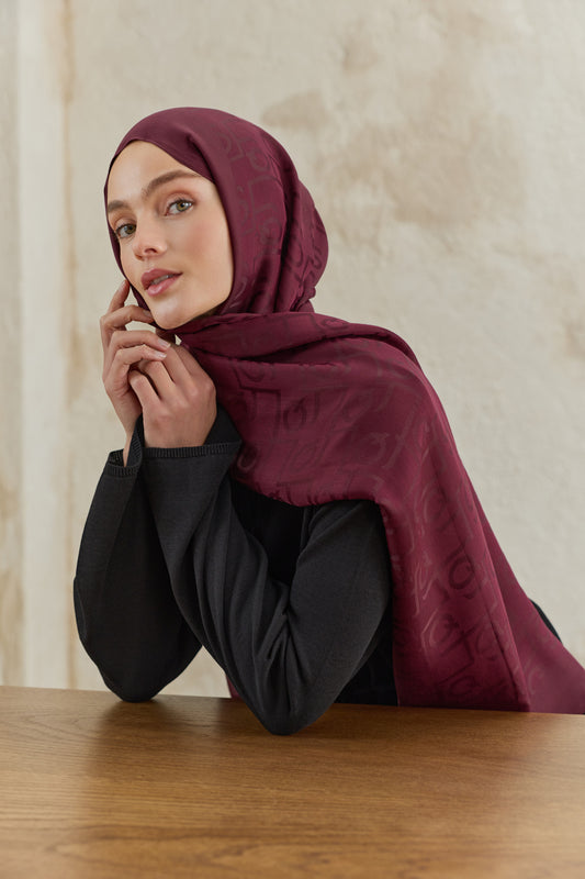 İpek Jakar Monogram Şal Bordo