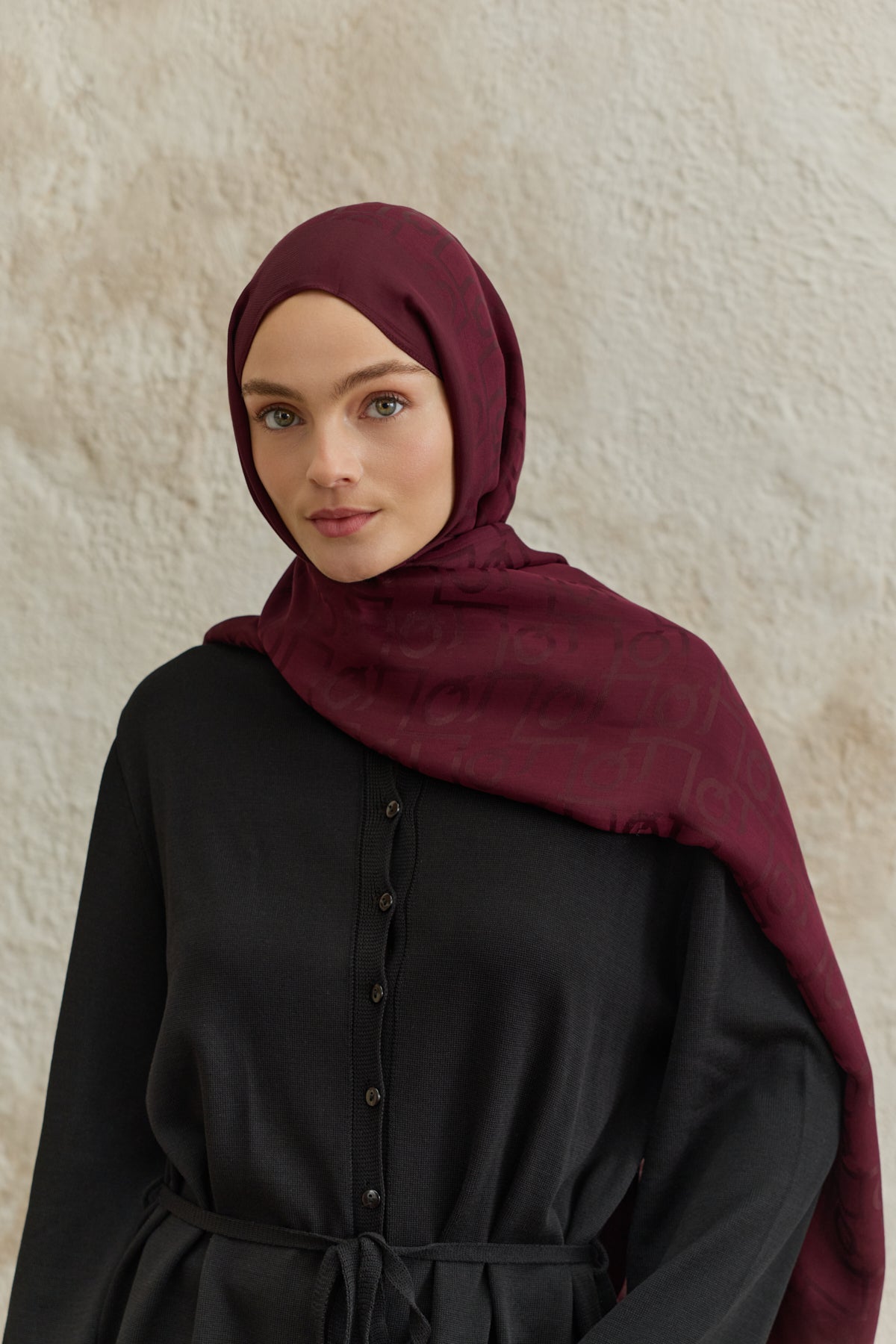 İpek Jakar Monogram Şal Bordo