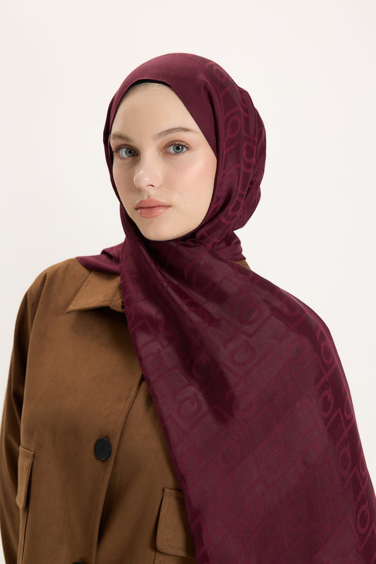 İpek Jakar Monogram Şal Bordo