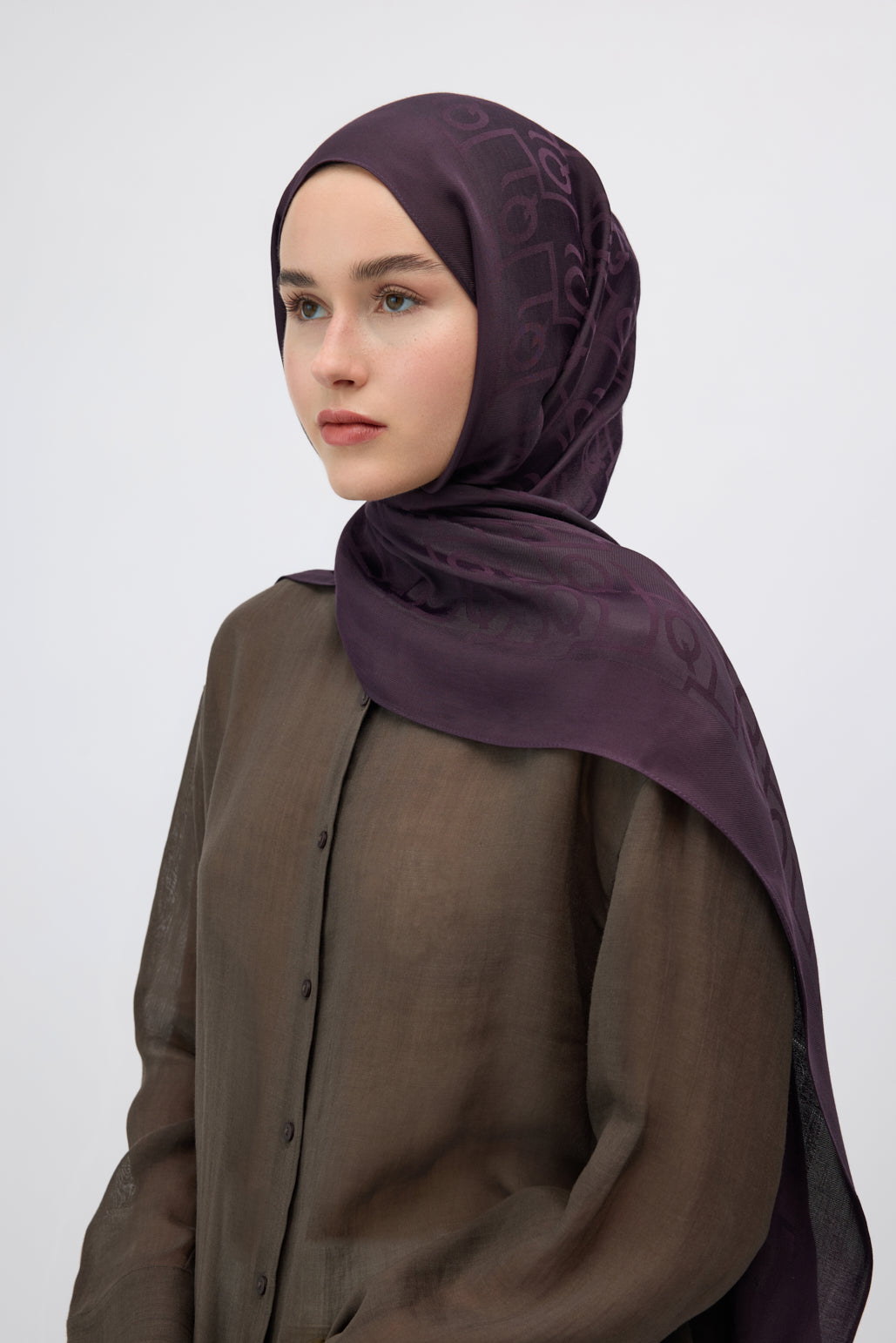 İpek Jakar Monogram Şal Mürdüm