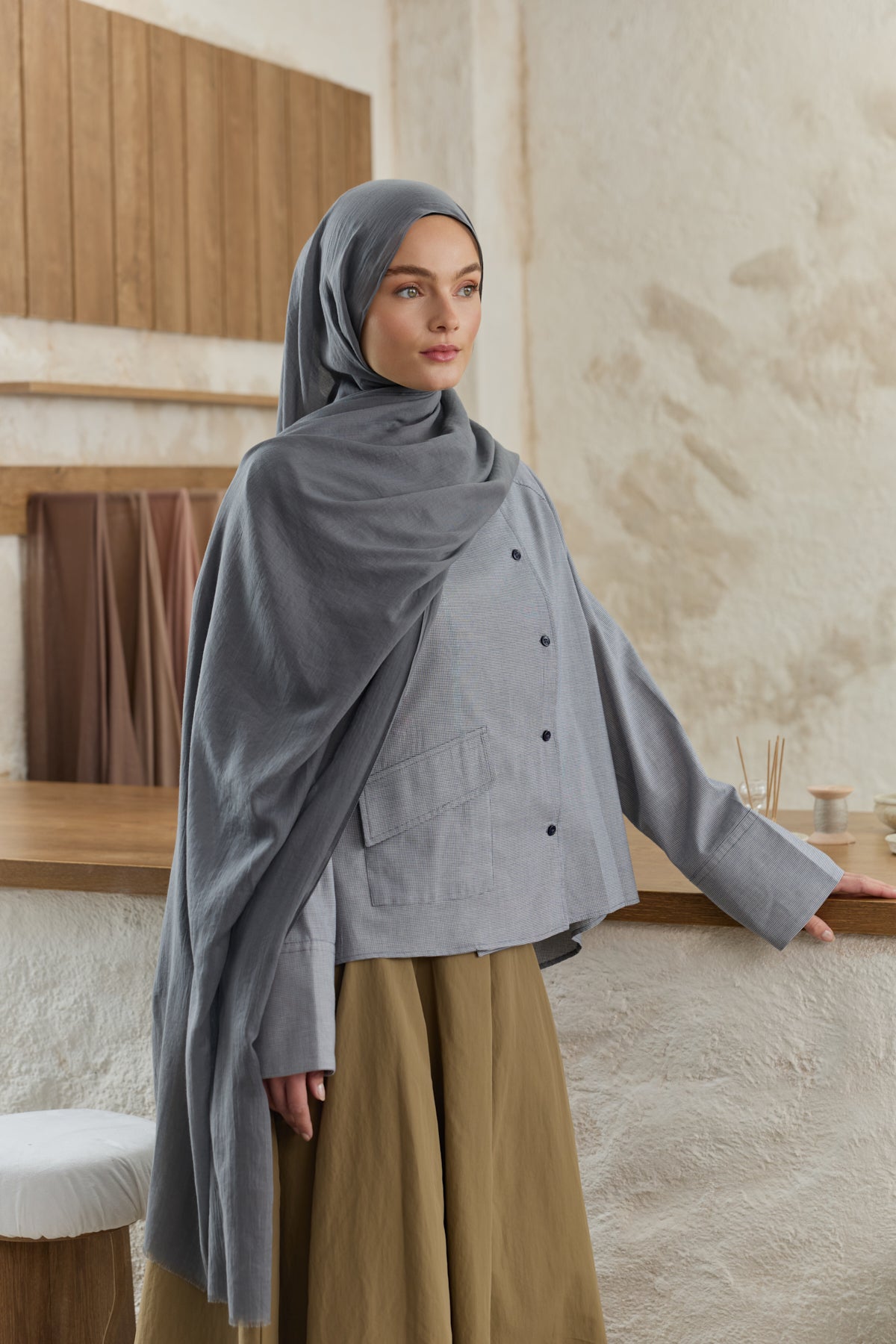 Soft Line Pamuk Şal Antrasit