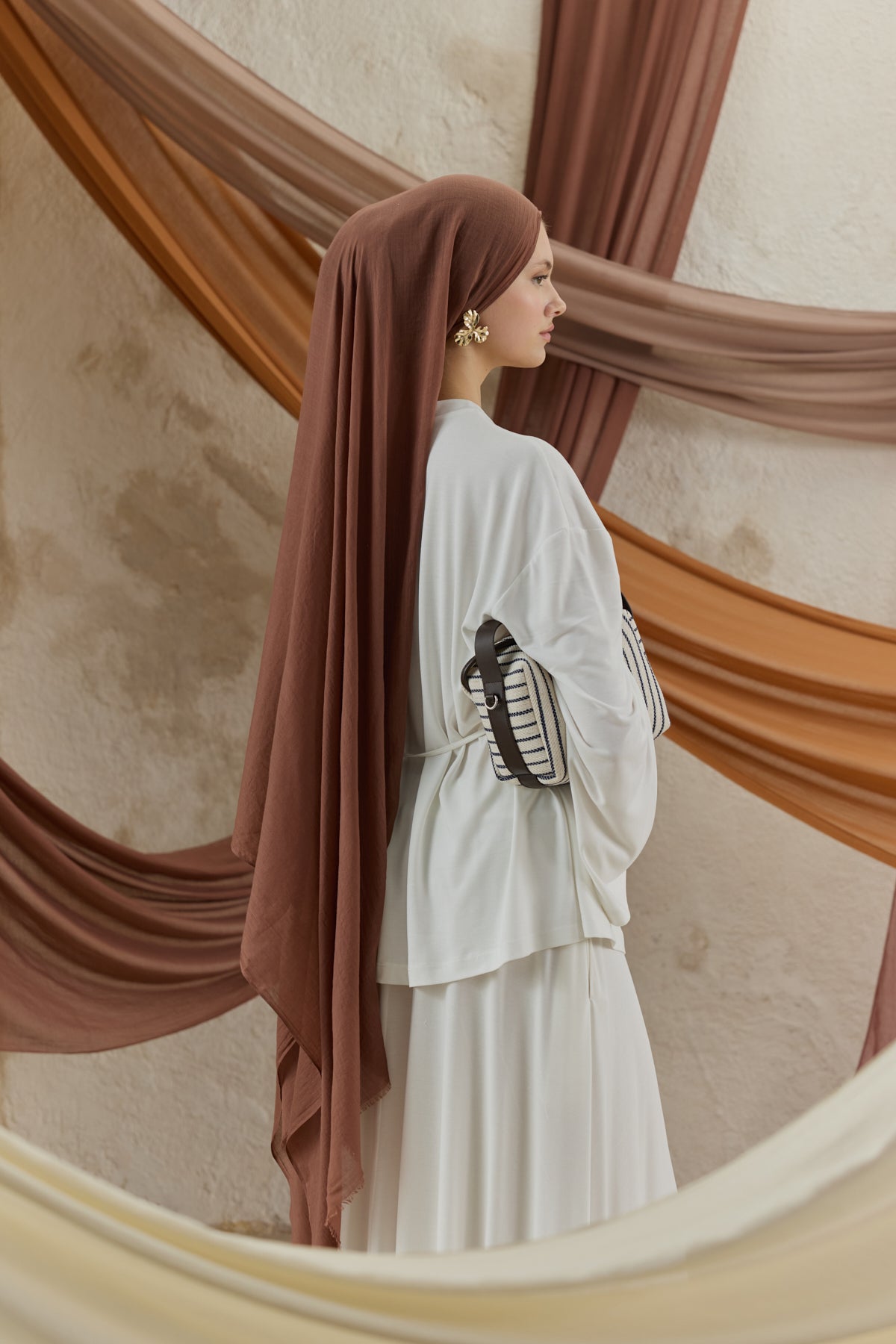 Soft Line Pamuk Şal Kestane