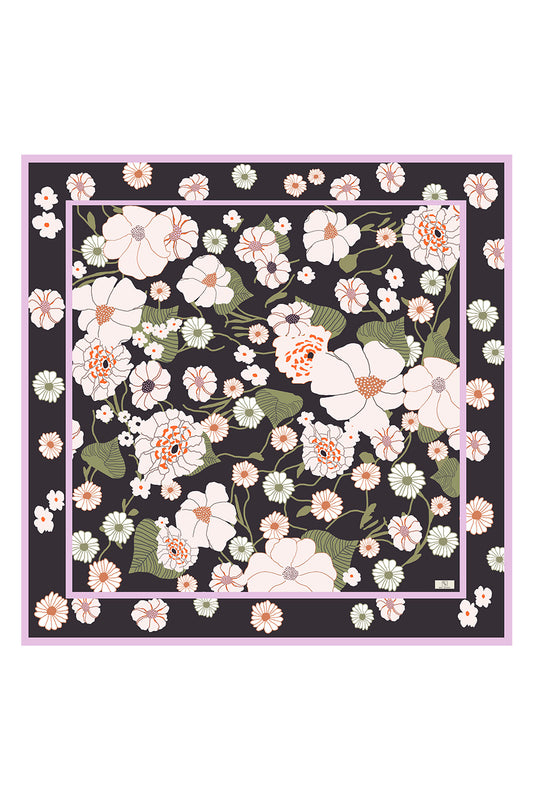 Botanik Desenli Twill İpek Eşarp