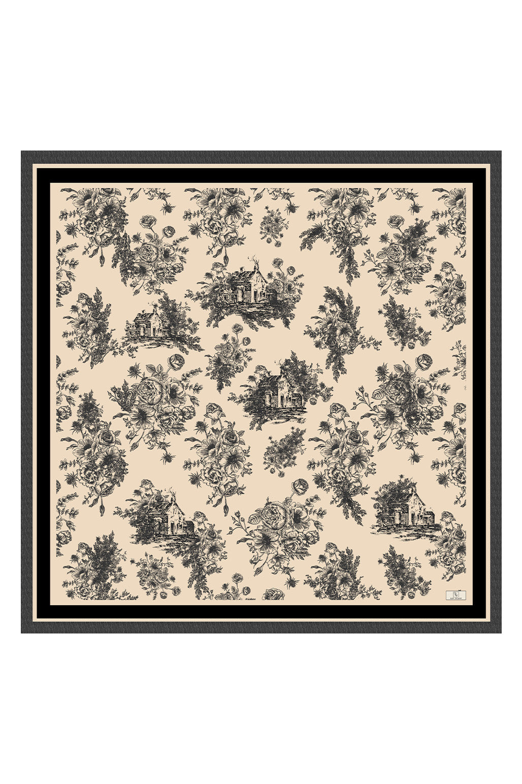 Siyah Desenli Twill İpek Eşarp