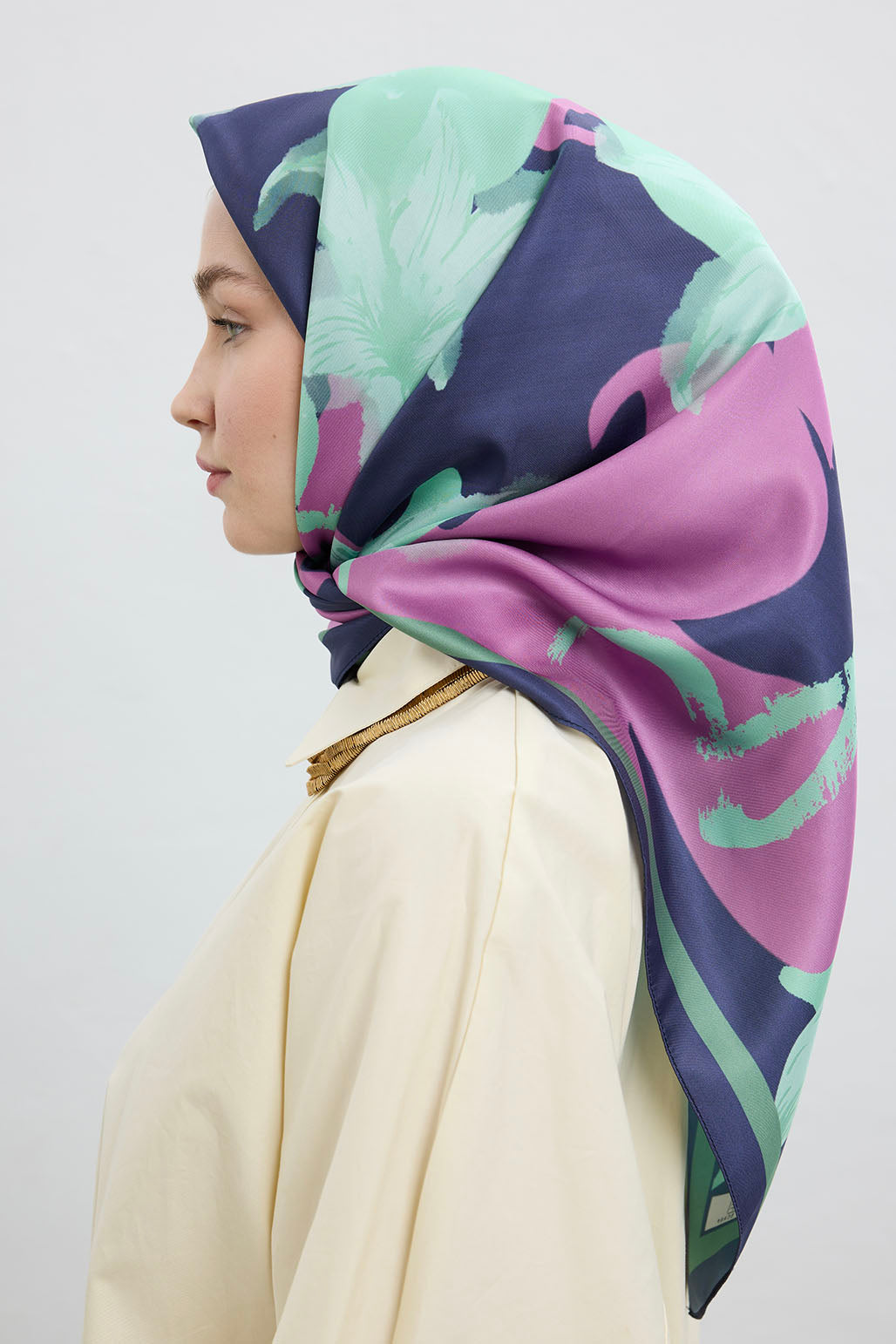 Floral Desenli Eşarp Su Yeşili