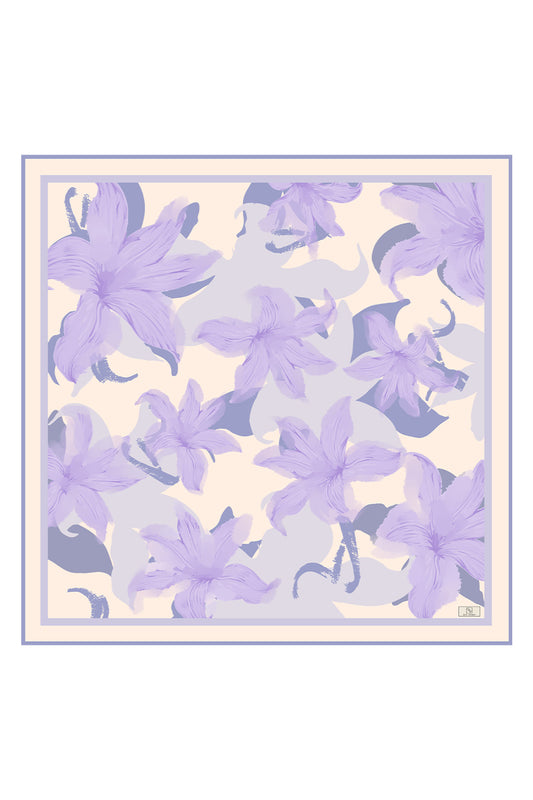 Floral Desenli Twill Eşarp Mor