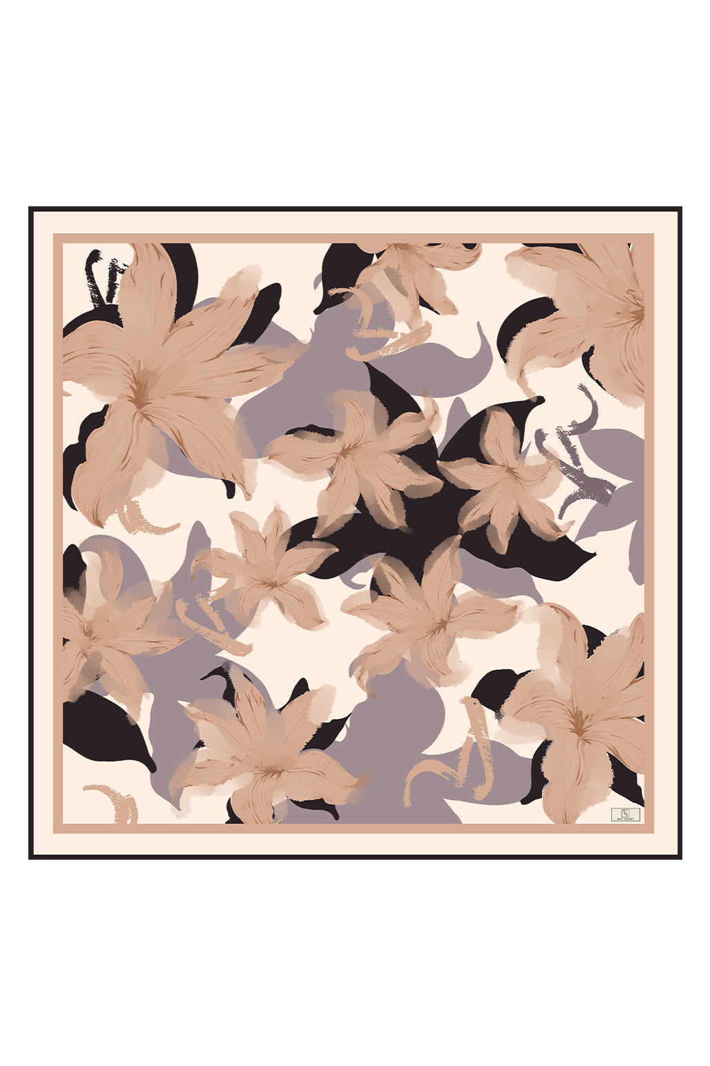 Floral Desenli Twill İpek Eşarp Vizon