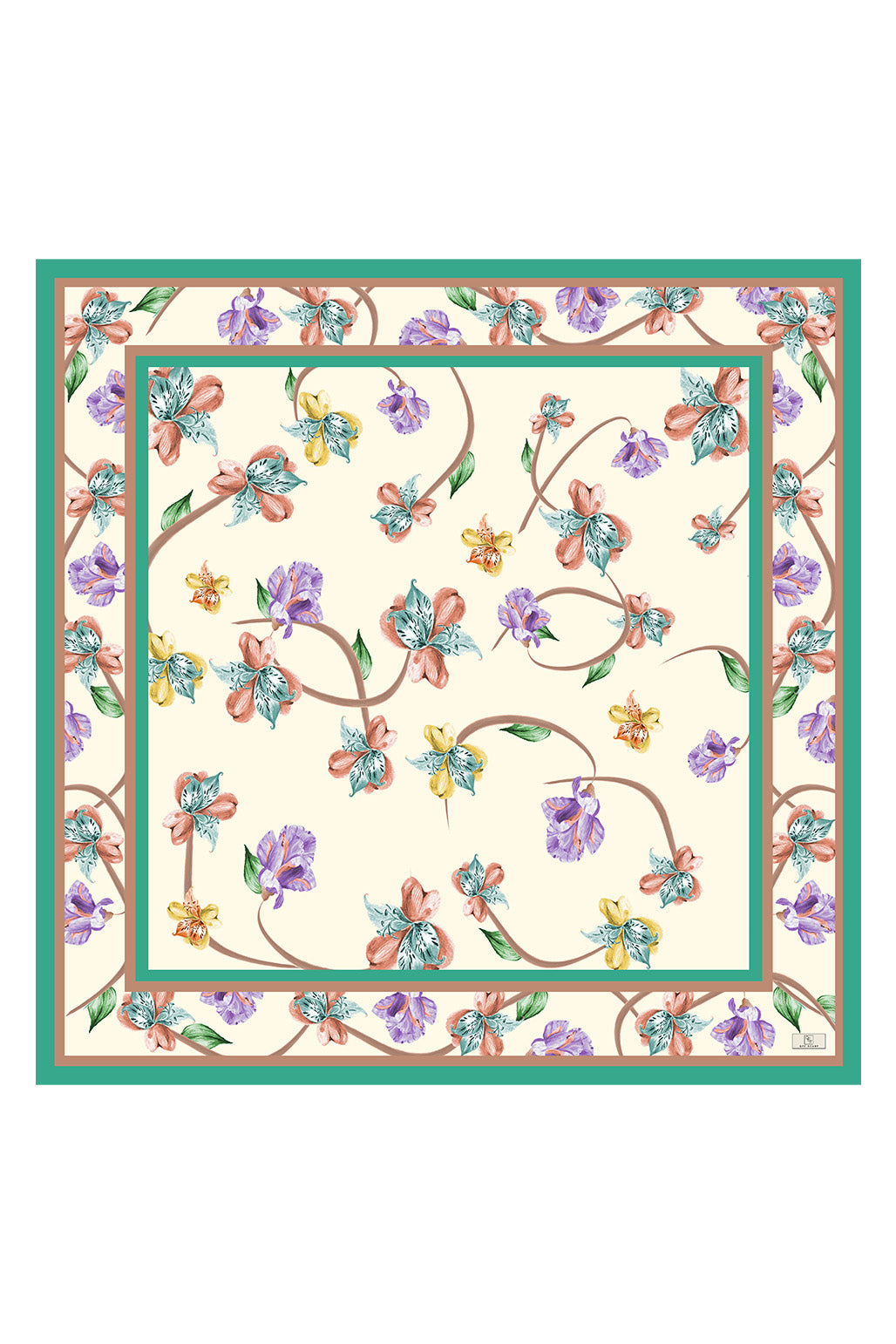 Orkide Desenli Twill İpek Eşarp