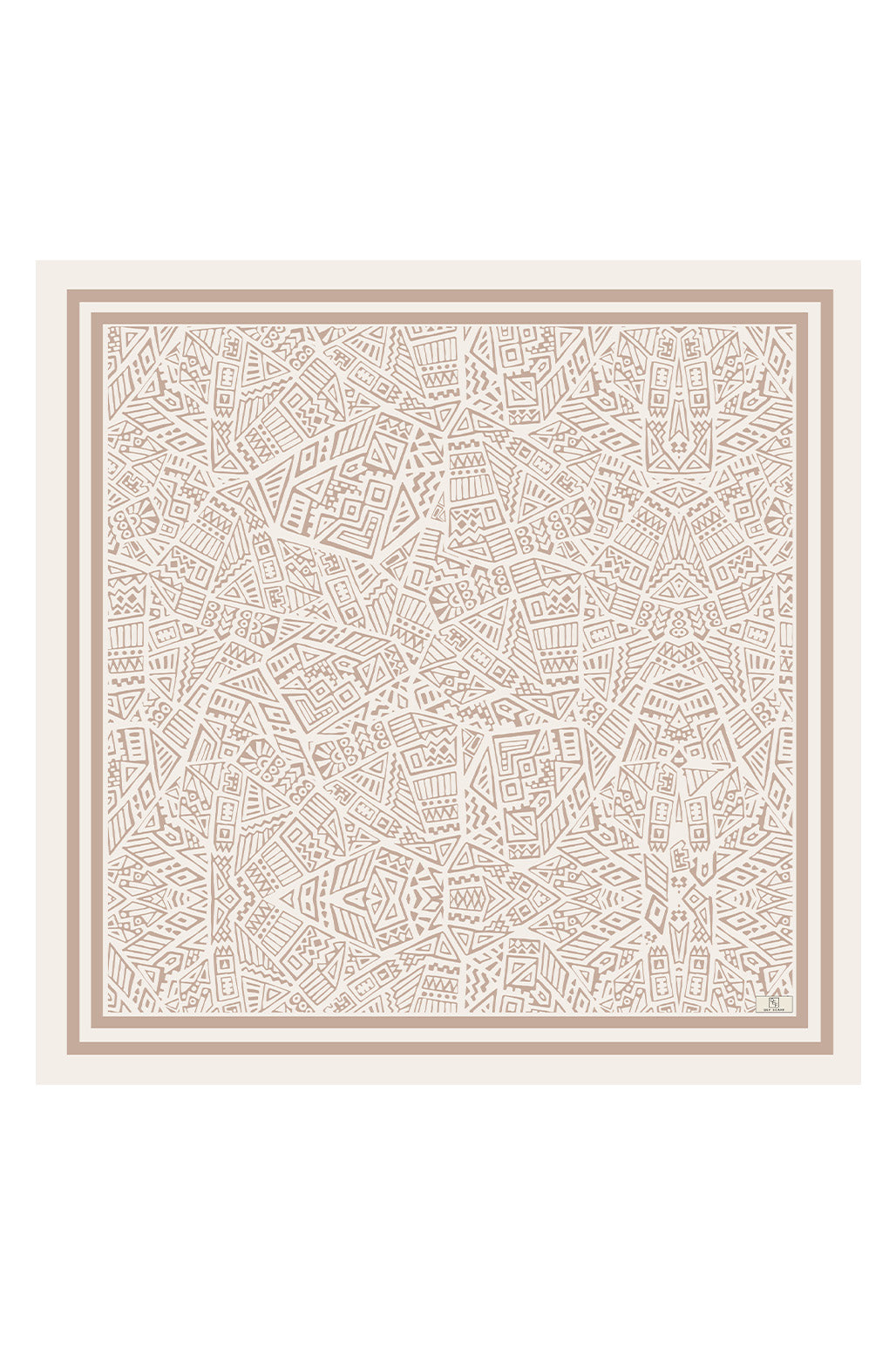 Bej Desenli Twill İpek Eşarp