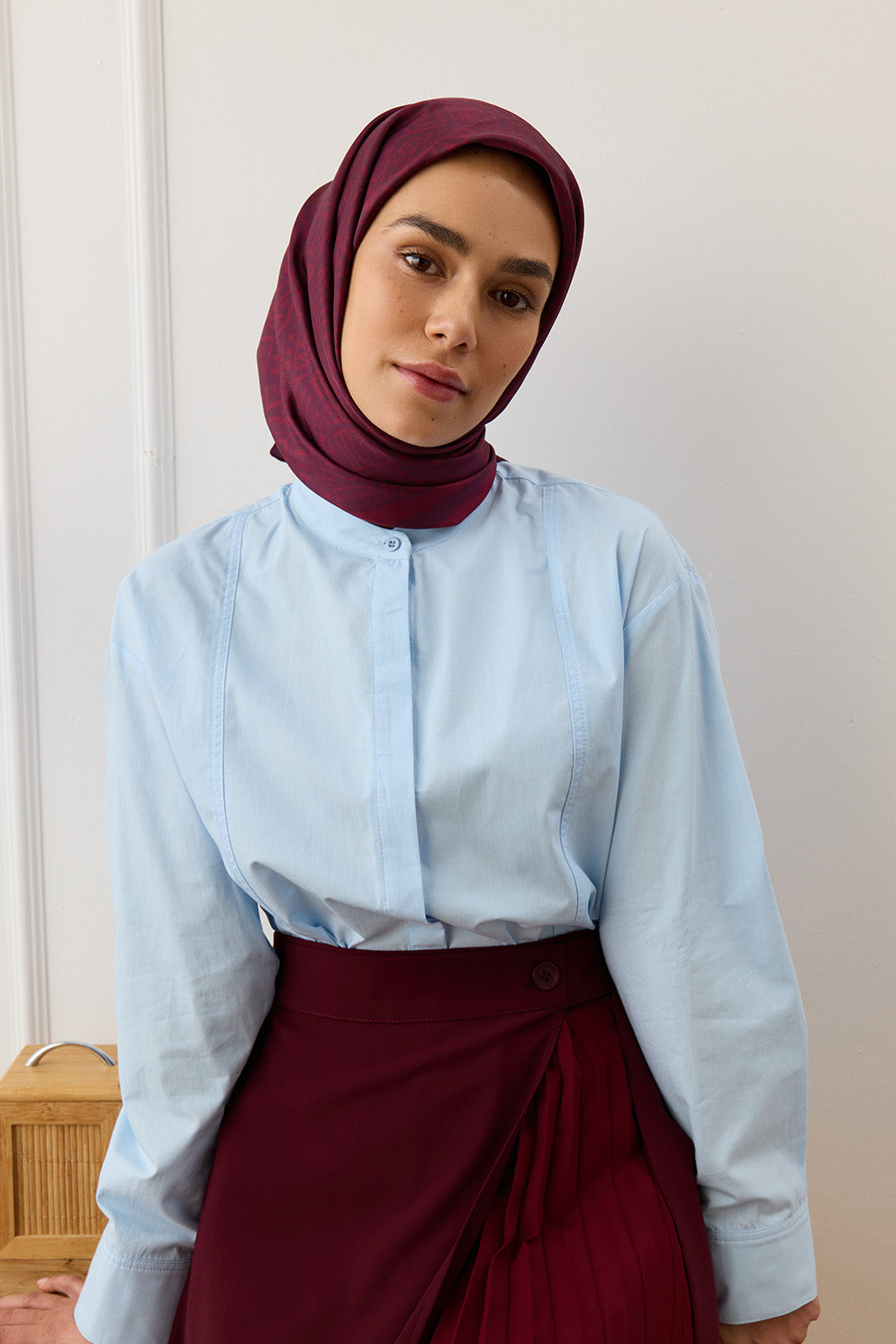 Modern Bordo Twill İpek Eşarp Tina