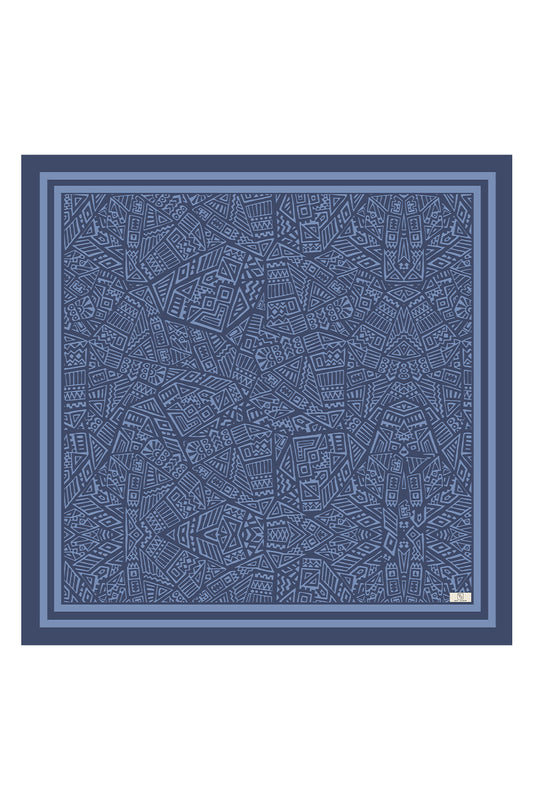 İndigo Desenli Twill İpek Eşarp