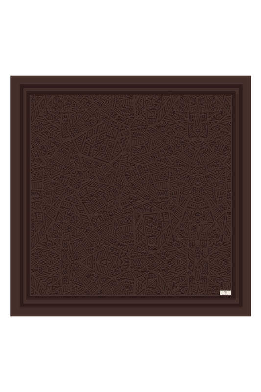 Kahverengi Desenli Twill İpek Eşarp