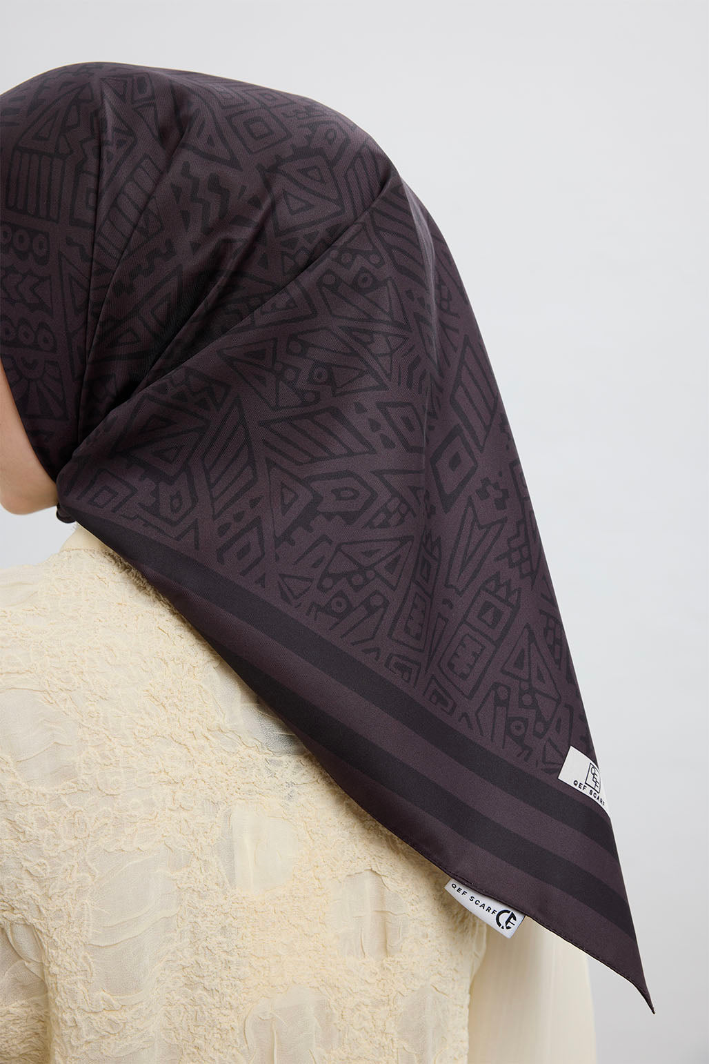 Desenli Twill İpek Eşarp Kahverengi