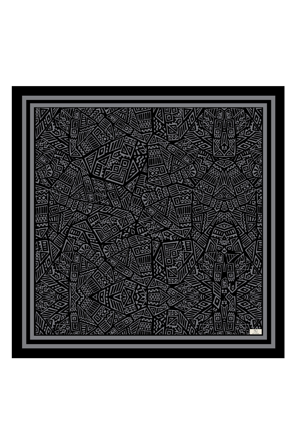 Siyah Desenli Twill İpek Eşarp