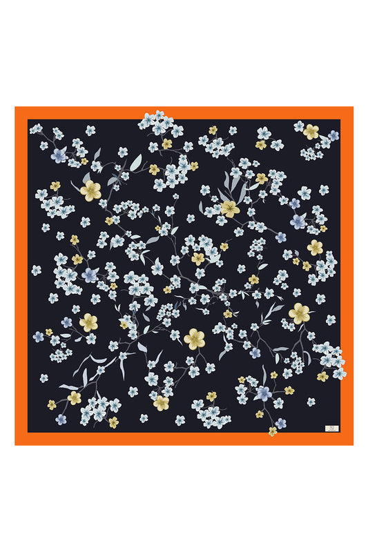 Çiçek Desenli Twill İpek Eşarp