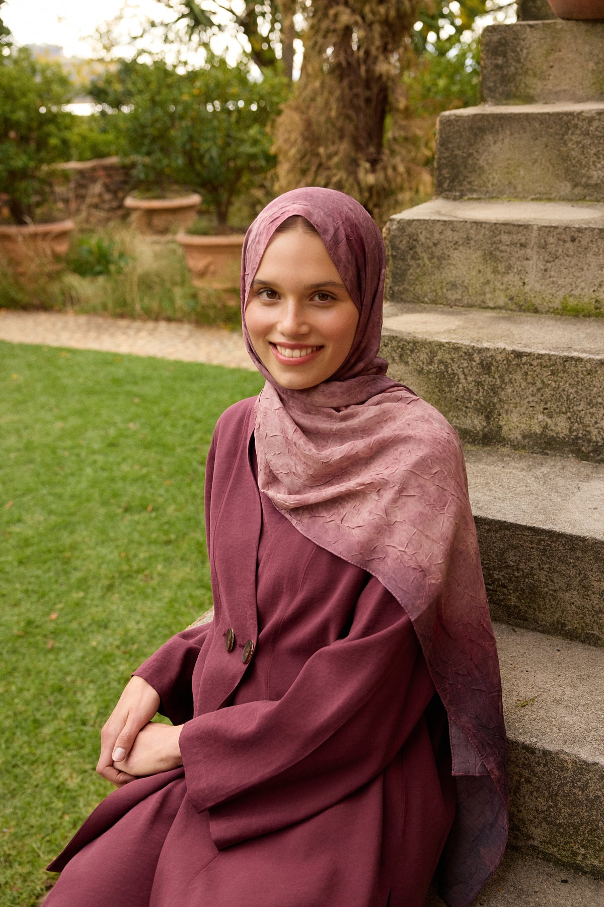 Vela Desenli Pamuk Şal Mürdüm