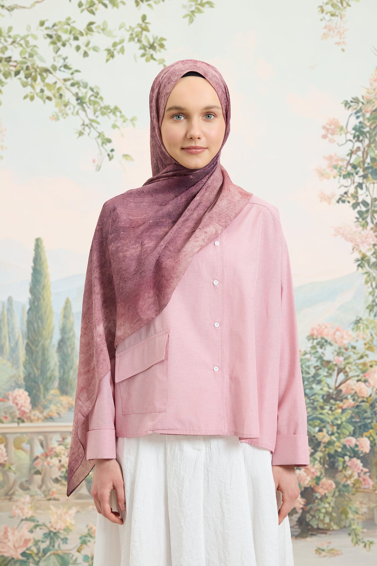 Vela Desenli Pamuk Şal Mürdüm