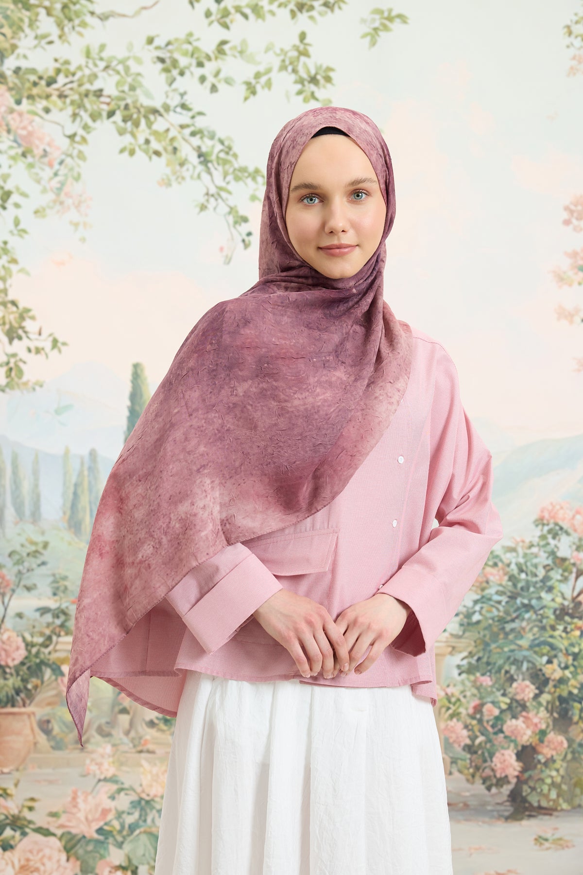 Vela Desenli Pamuk Şal Mürdüm